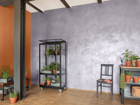 Plafond : CapaSilan<br>
Mur : Mat Premium 3D Papaya 65<br>
Autre mur : Stucco Decor Di Luce 3D Velvet 55<br>
Meubles : Capacryl PU-Gloss 3D Lavendel 40