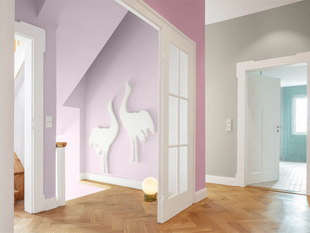 Couleur des murs :  Indeko Soie 3D Viola 55<br>
Indeko Soie 3D Flamenco 110<br>
Indeko Soie 3D Tundra 20
